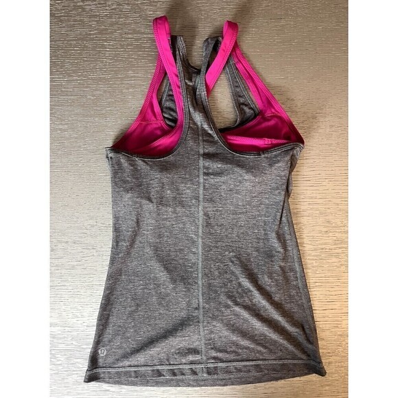 Lululemon Inspiration Tank II Layered Bra Heathered Slate Jeweled Magenta Sz 4 - Picture 2 of 4